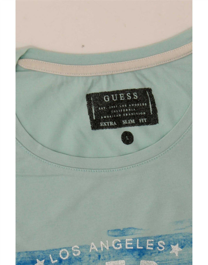 Ανδρικό μπλουζάκι Guess Extra Slim Graphic Top Large Blue