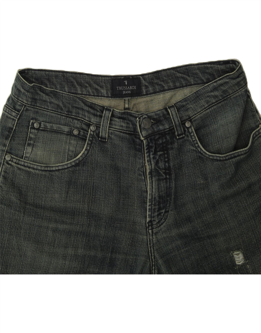 TRUSSARDI Mens Distressed Denim Shorts W33 Medium Blue Cotton Vintage Trussardi and Second-Hand Trussardi from Messina Hembry 