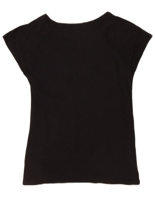 Zara Γυναικείο γραφικό T-Shirt Top UK 12 Μεσαίο μαύρο βαμβακερό
