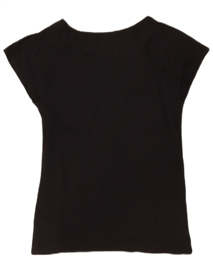 Zara Γυναικείο γραφικό T-Shirt Top UK 12 Μεσαίο μαύρο βαμβακερό