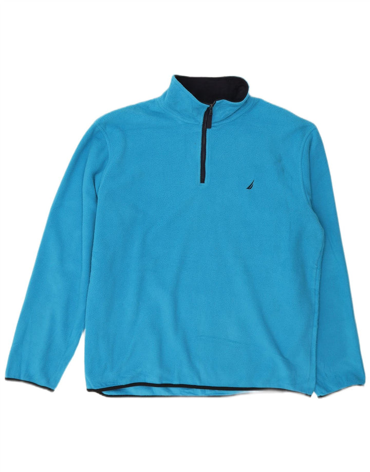 NAUTICA Mens Zip Neck Fleece Jumper XL Blue Polyester