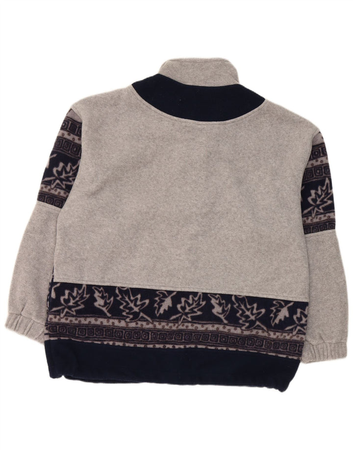 Vintage ανδρικό φερμουάρ Fleece Jumper Μεγάλο Γκρι Floral Πολυεστέρας