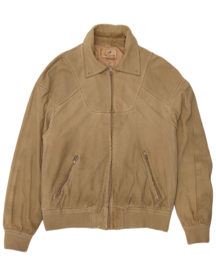 Vintage Ανδρικό Suede Bomber Jacket UK 38 Medium Beige