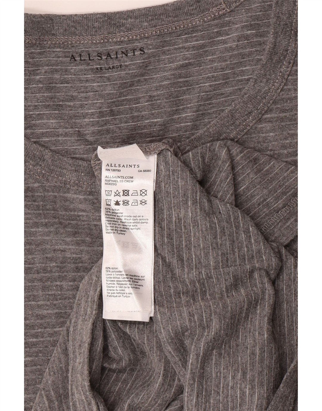 ALL SAINTS Ανδρικό T-Shirt 2XL Γκρι Ριγέ Βαμβακερό