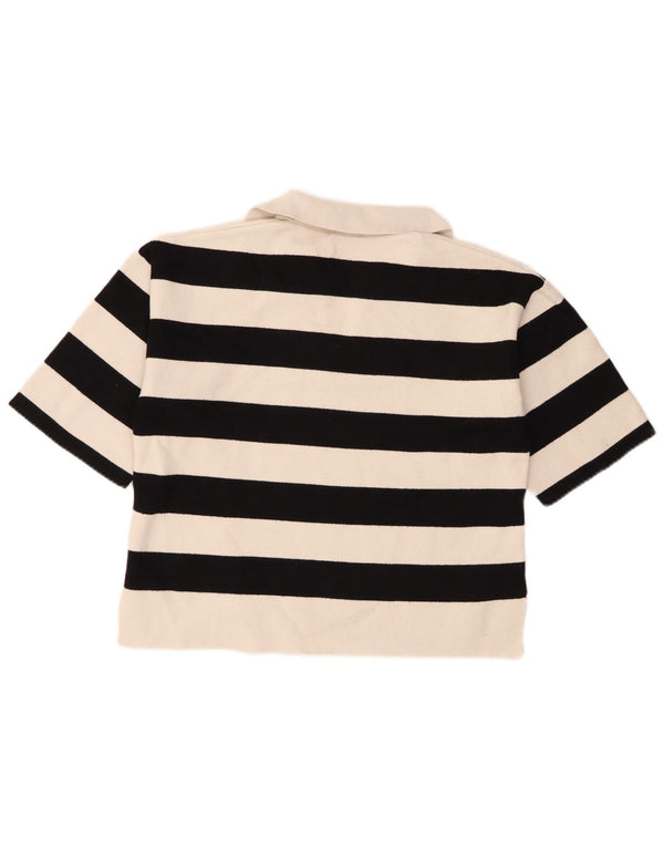 Massimo Dutti Γυναικείο Crop Oversized Πόλο Μπλουζάκι UK 10 Small White ριγέ