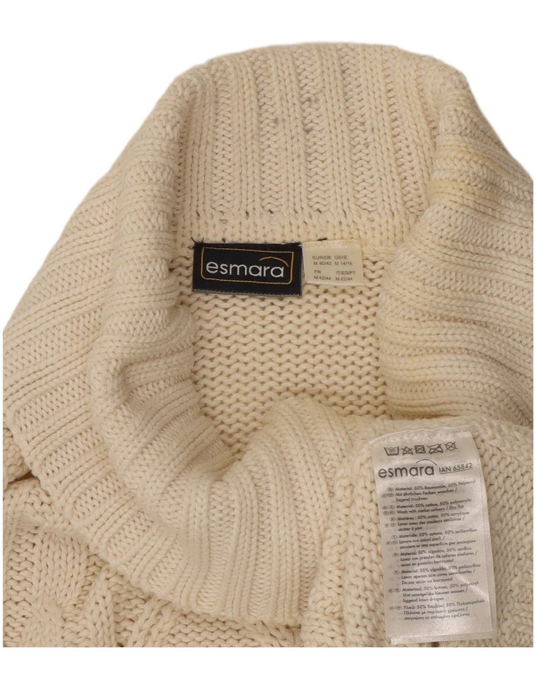 ESMARA Γυναικείο πουλόβερ με ρολό λαιμόκοψη UK 14 Βαμβακερό μεσαίο ανοιχτό λευκό