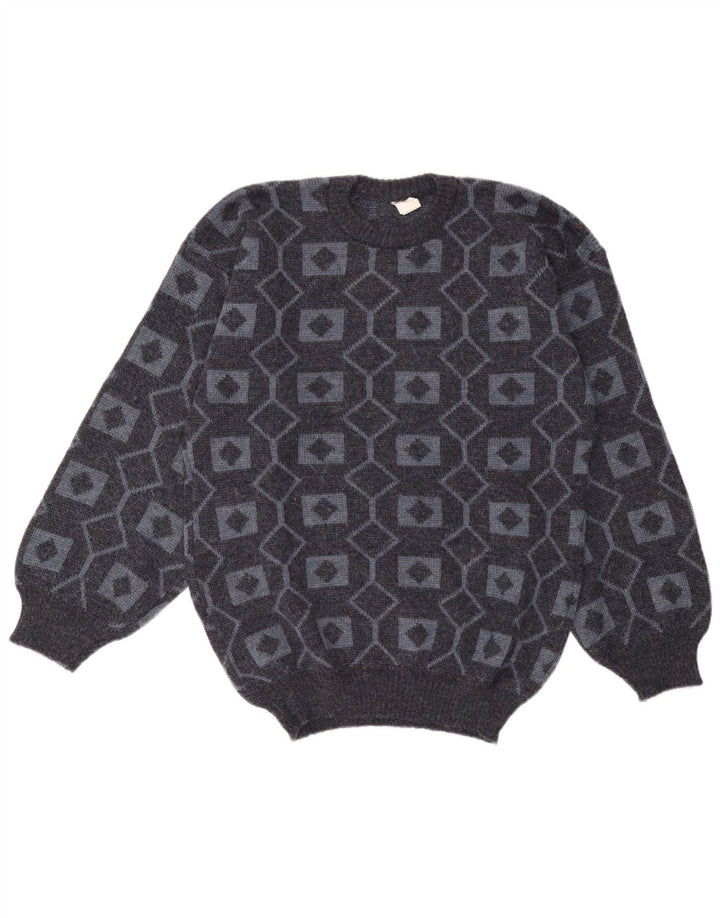 Vintage Ανδρικό πουλόβερ με λαιμόκοψη μεσαίου γκρι γεωμετρικό ακρυλικό