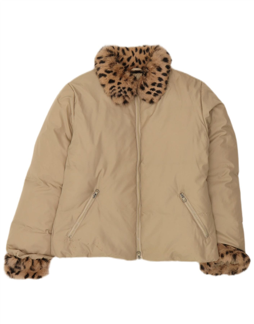 Vintage γυναικείο υπερμεγέθη τζάκετ UK 10 Small Beige print Animal