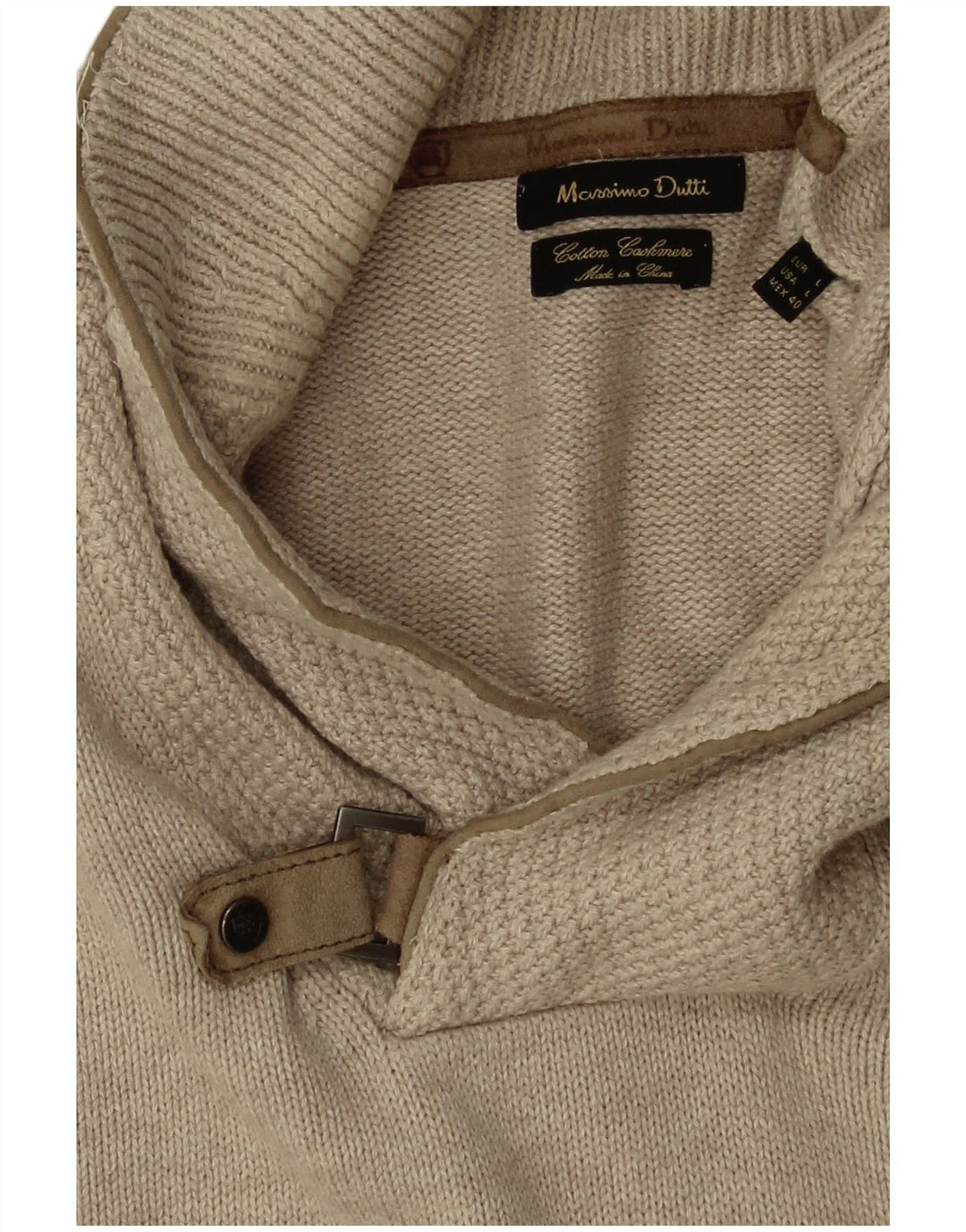 Ανδρικό πουλόβερ Massimo Dutti με σάλι λαιμό, μεγάλο μπεζ βαμβακερό