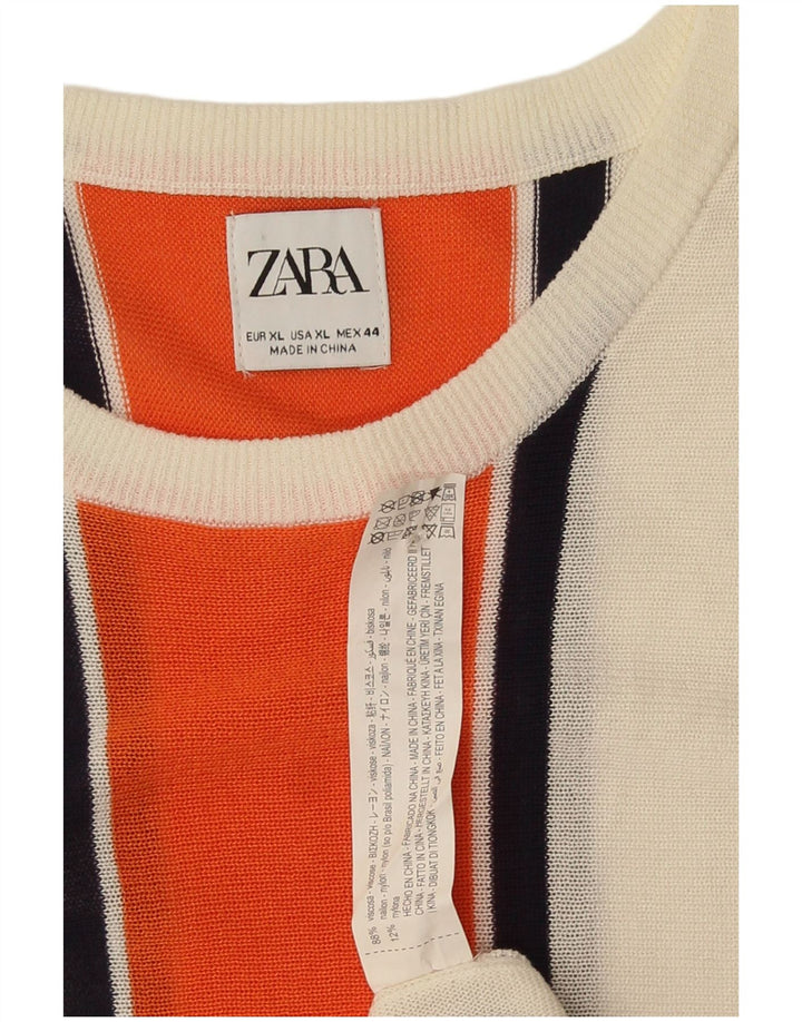 Zara Γυναικείο Βασικό Φόρεμα UK 18 XL Λευκή ριγέ βισκόζη