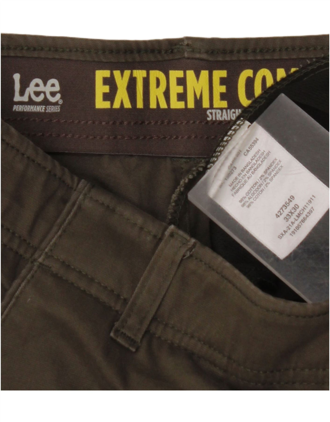 Ανδρικό ίσιο παντελόνι Chino LEE Extreme Comfort W33 L30 Χακί βαμβακερό