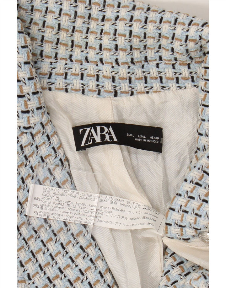 Zara Γυναικείο Μπλέιζερ Διπλό Μπουφάν UK 14 Μεγάλο Μπλε Βαμβακερό Gingham