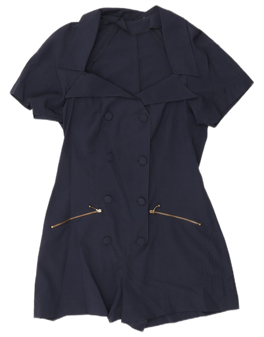 Vintage γυναικείο κοντομάνικο Playsuit UK 12 Medium Navy Blue Polyester