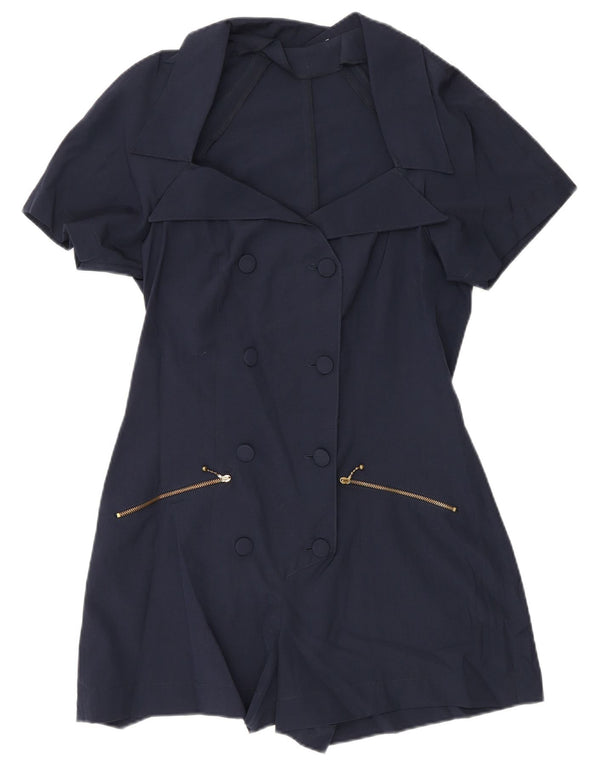 Vintage γυναικείο κοντομάνικο Playsuit UK 12 Medium Navy Blue Polyester