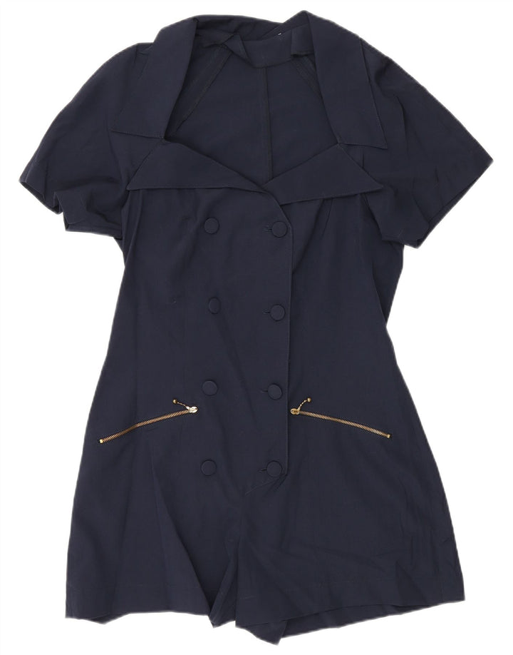 Vintage γυναικείο κοντομάνικο Playsuit UK 12 Medium Navy Blue Polyester