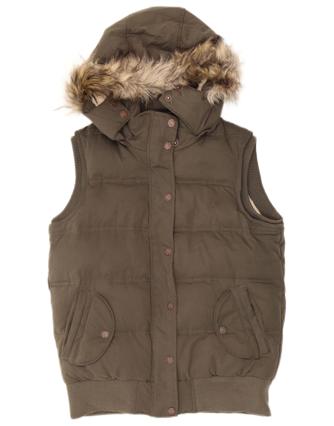 Fat Face Γυναικεία κουκούλα μεγάλου μεγέθους padded Gilet UK 10 Small Khaki Polyester