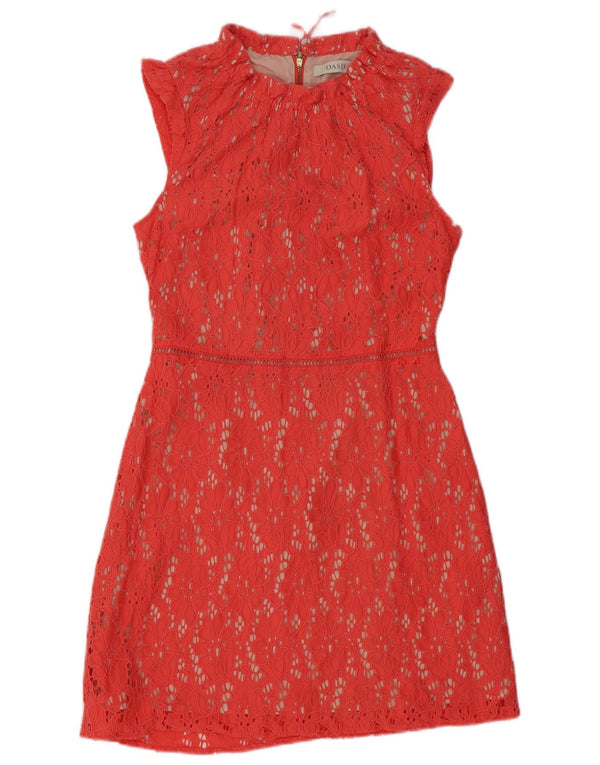 Γυναικείο φόρεμα με δαντέλα Oasis UK 10 Small Red Floral Βαμβακερό