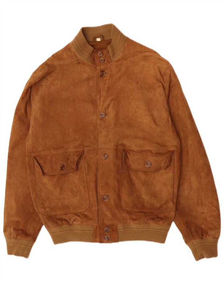 Vintage Ανδρικό Suede Bomber Jacket IT 50 Large Brown