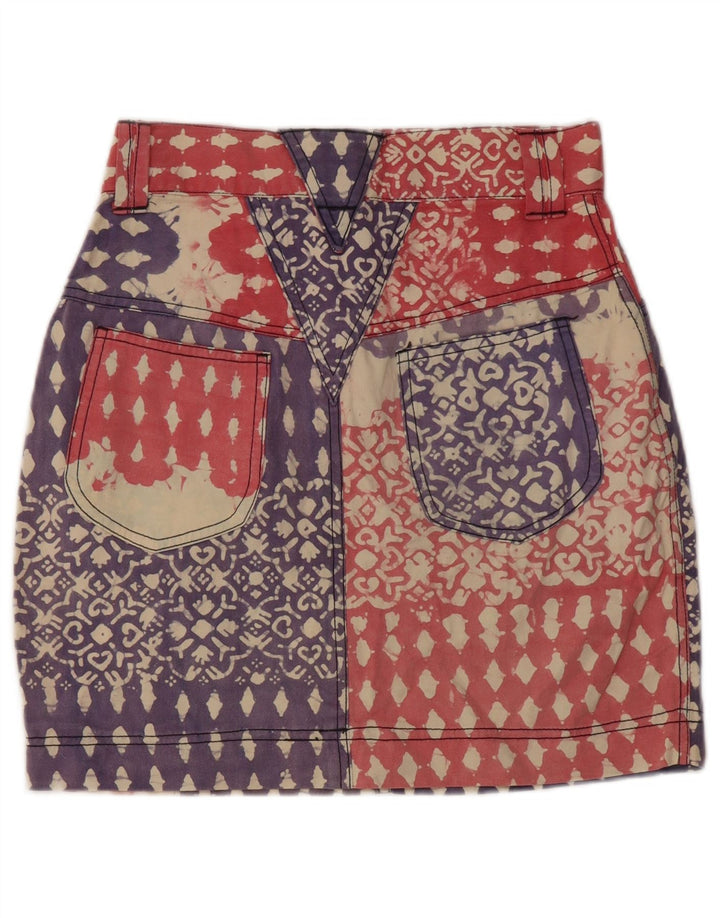 Vintage γυναικεία αφηρημένη μοτίβο τζιν φούστα μολύβι μεγάλη W28 μπλε βαμβακερή