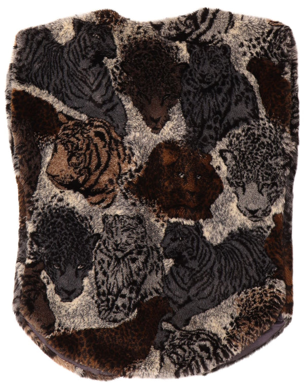 VINTAGE Γυναικείο Ανοιχτό Faux Fur Gilet UK 16 Large Brown Animal Print Ακρυλικό
