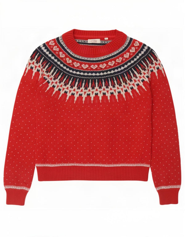 Fat Face Γυναικείο πουλόβερ με λαιμόκαυστο UK 14 Large Red Fair Isle Cotton