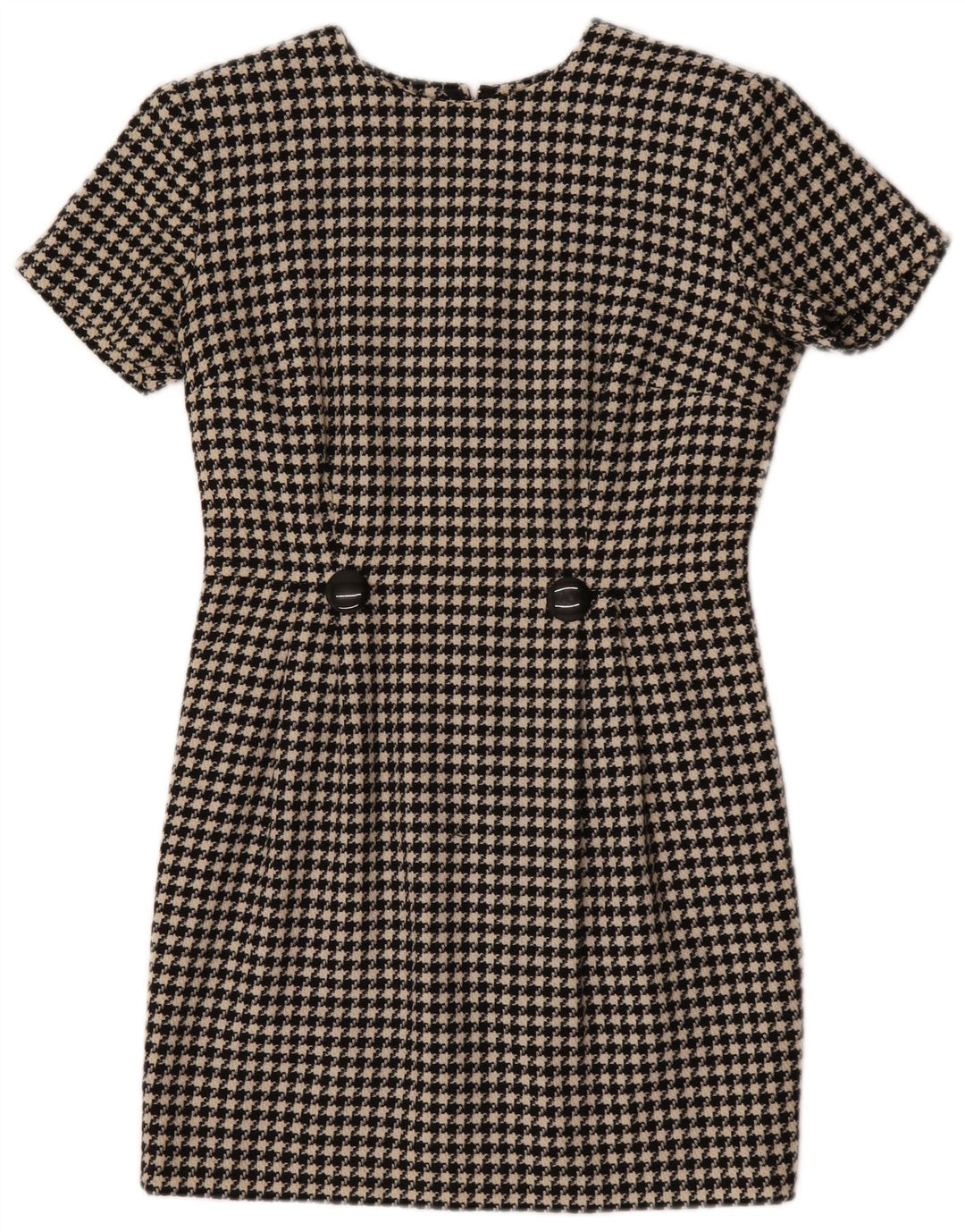 Vintage γυναικείο φόρεμα με θήκη UK 12 Medium Black Houndstooth