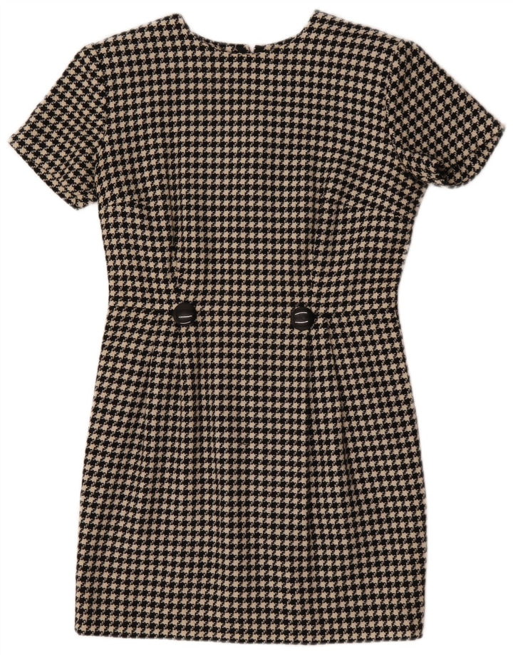 Vintage γυναικείο φόρεμα με θήκη UK 12 Medium Black Houndstooth