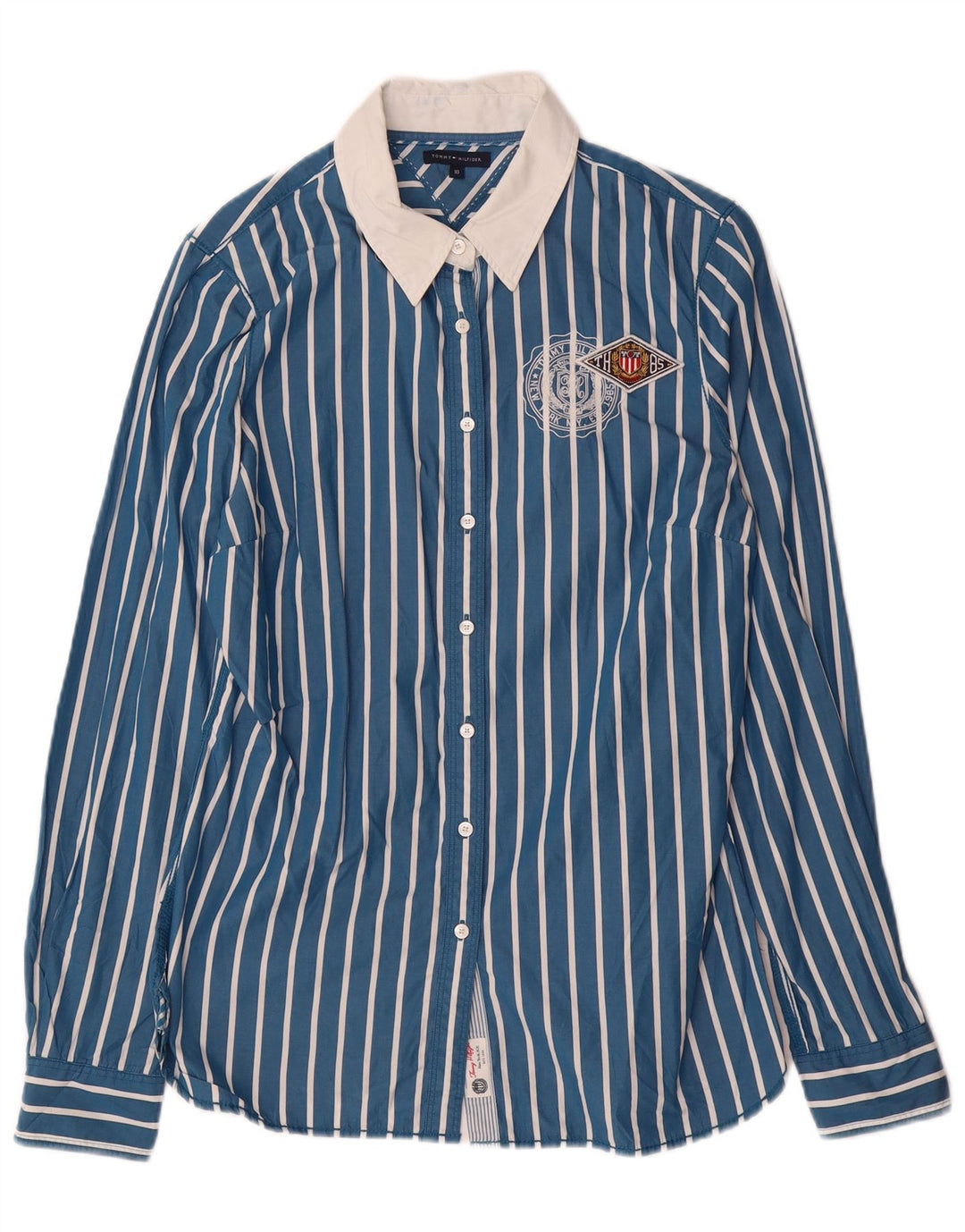 TOMMY HILFIGER Γυναικείο πουκάμισο US 10 Μεγάλο Βαμβακερό Μπλε Ριγέ