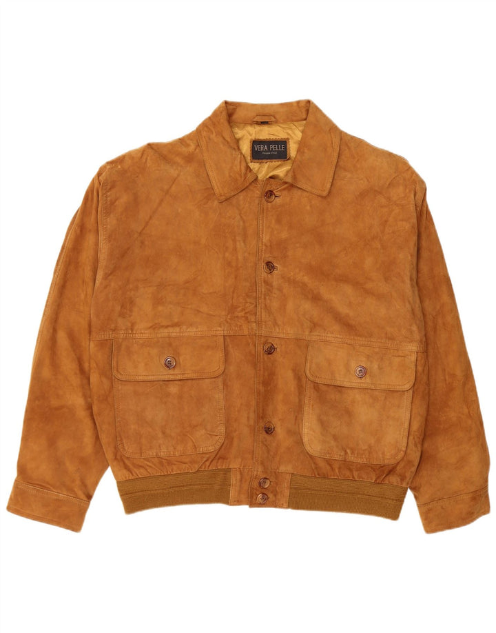 Vintage Ανδρικό Suede Bomber Jacket IT 54 2XL Καφέ Δερμάτινο