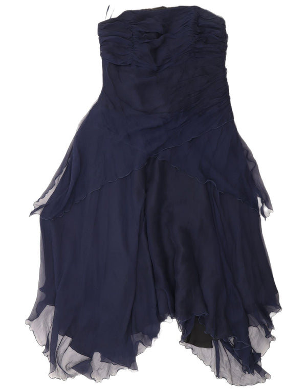 Monsoon Γυναικείο Ασύμμετρο Στράπλες Φόρεμα UK 16 Large Navy Blue Silk