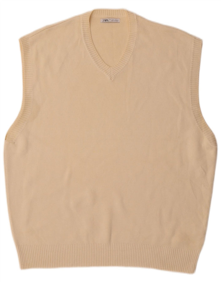 Zara Ανδρικό Γιλέκο Tank Top Μεγάλο Μπεζ Βαμβακερό