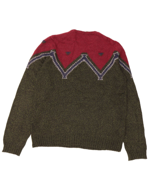 Γυναικείο πουλόβερ Benetton Crew Neck Jumper UK 16 Large Khaki Colourblock