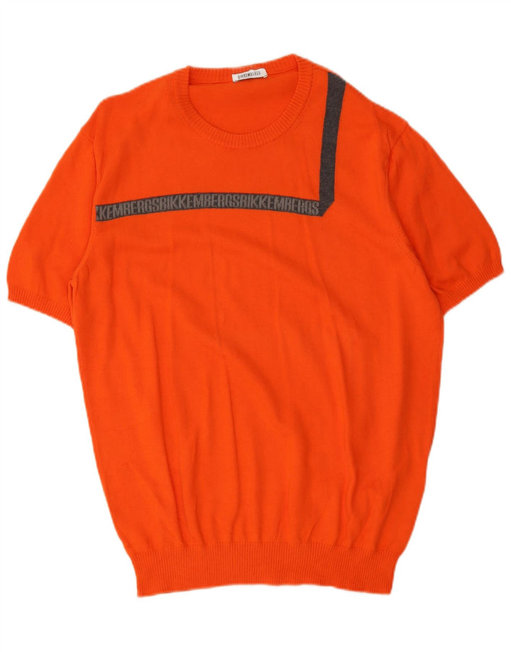 Ανδρικό πουλόβερ Bikkembergs Graphic Crew Neck Jumper μεγάλο πορτοκαλί βαμβακερό