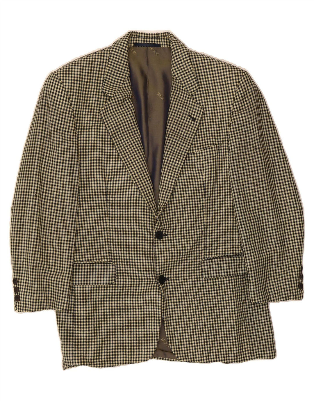 JOOP Mens 2 Button Blazer Jacket IT 48 Medium Beige Check Wool Vintage Joop and Second-Hand Joop from Messina Hembry 