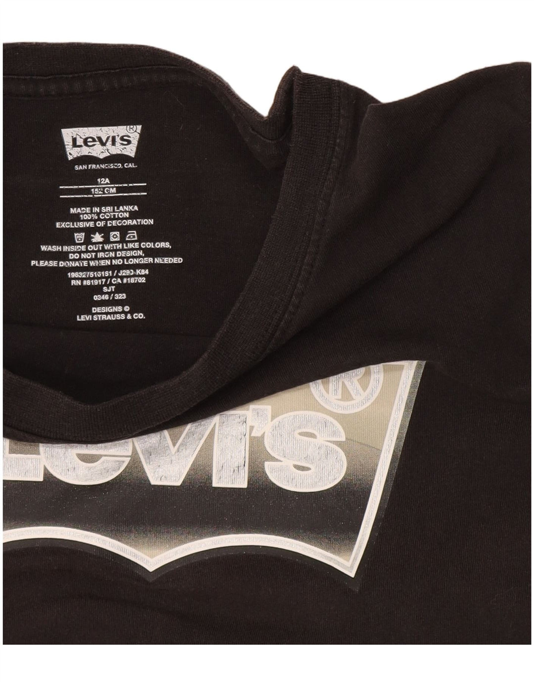 Γραφικό T-Shirt Levi's Boys Top 11-12 ετών Μαύρο βαμβακερό