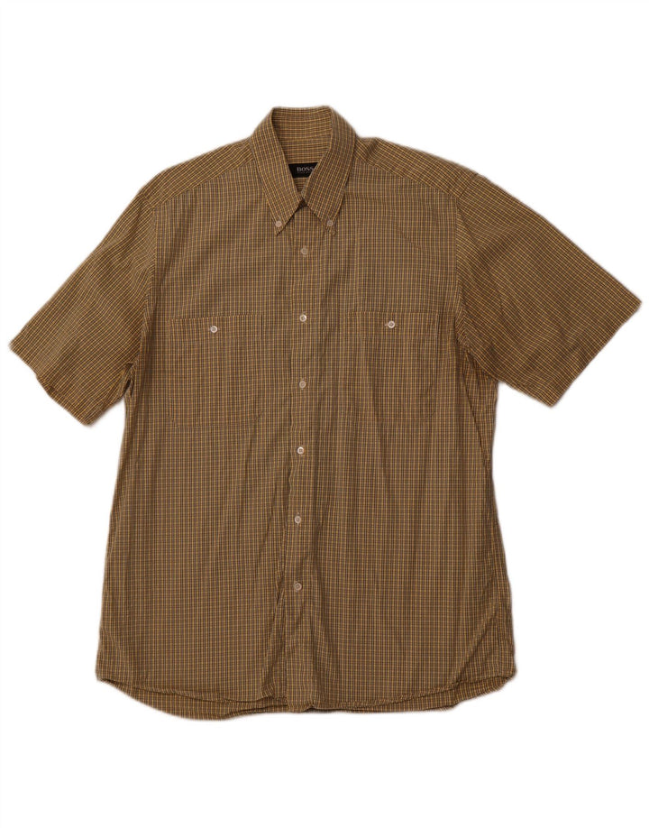 Ανδρικό κοντομάνικο πουκάμισο HUGO BOSS 40 Μέτριο κίτρινο βαμβάκι