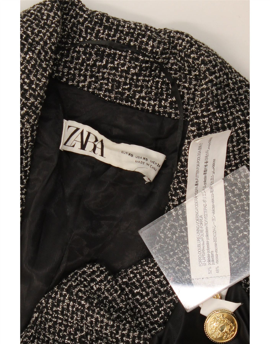 ZARA Γυναικείο τζάκετ με διπλό στήθος UK 6 XS Grey Polyester