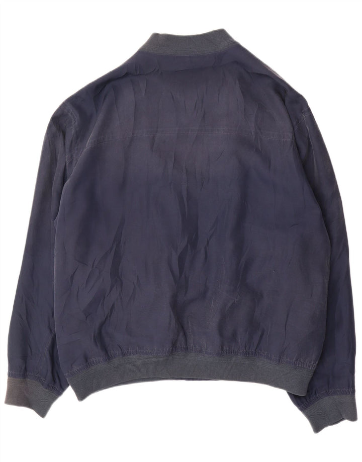 Shado Mens Bomber Jacket IT 60 5XL Navy Blue Silk