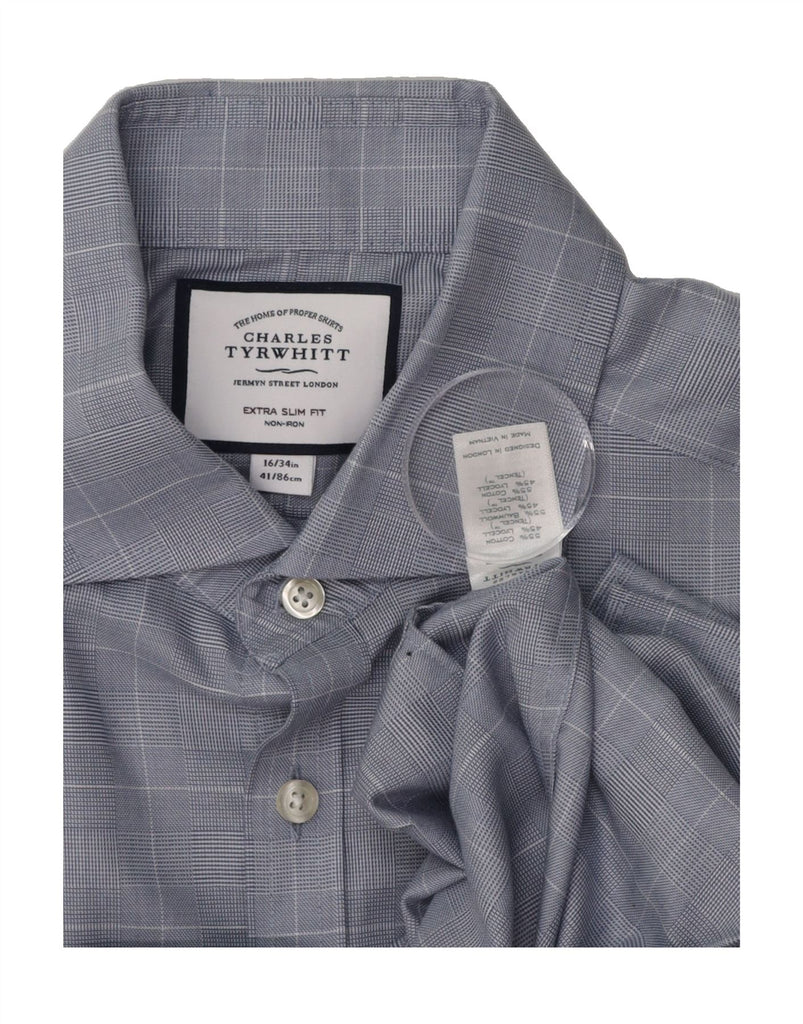 CHARLES TYRWHITT Mens Extra Slim Fit Shirt Size 41 16 Large Blue Check Vintage Charles Tyrwhitt and Second-Hand Charles Tyrwhitt from Messina Hembry 