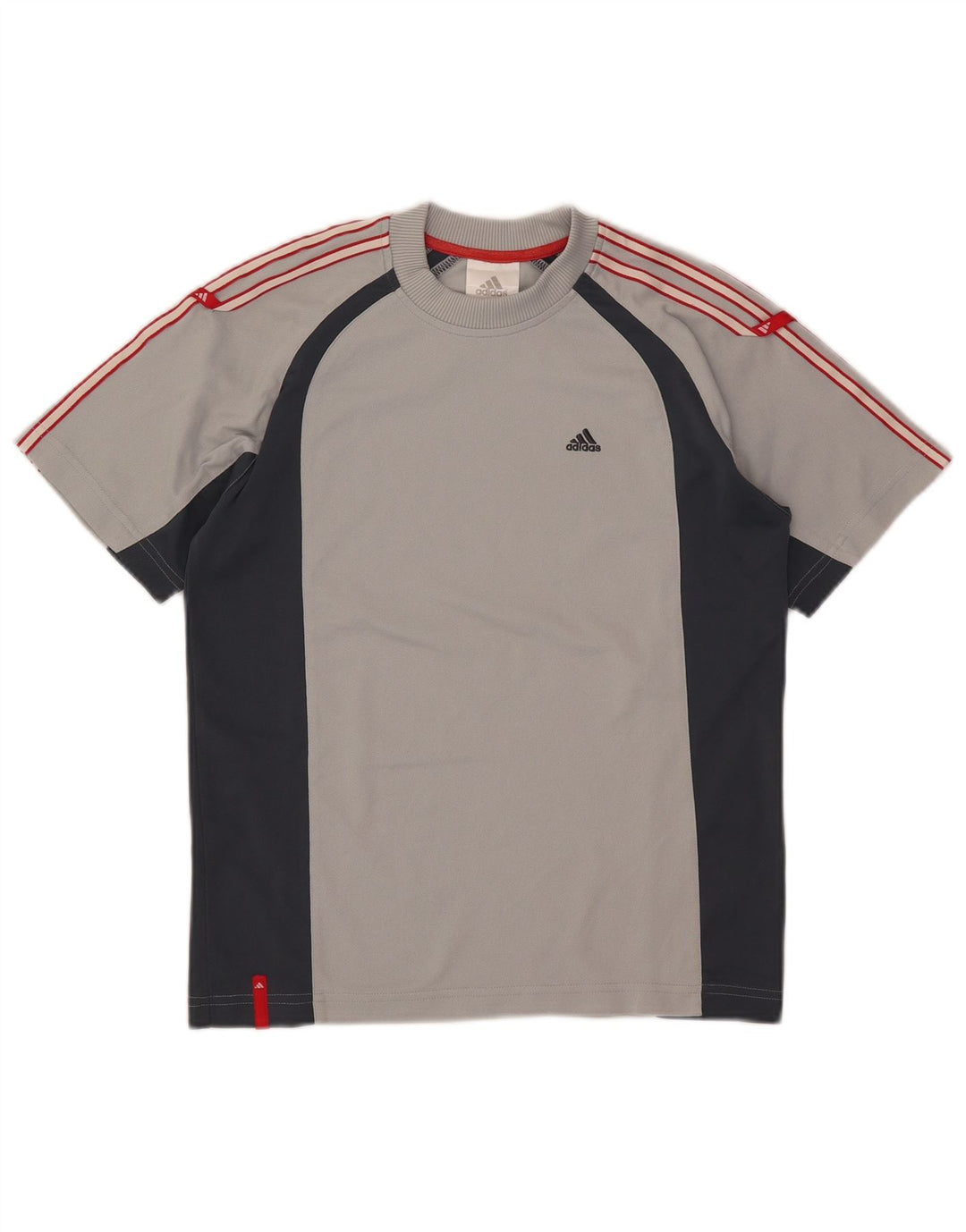 Adidas Boys T-shirt Top 11-12 Years Grey Colourblock Polyester