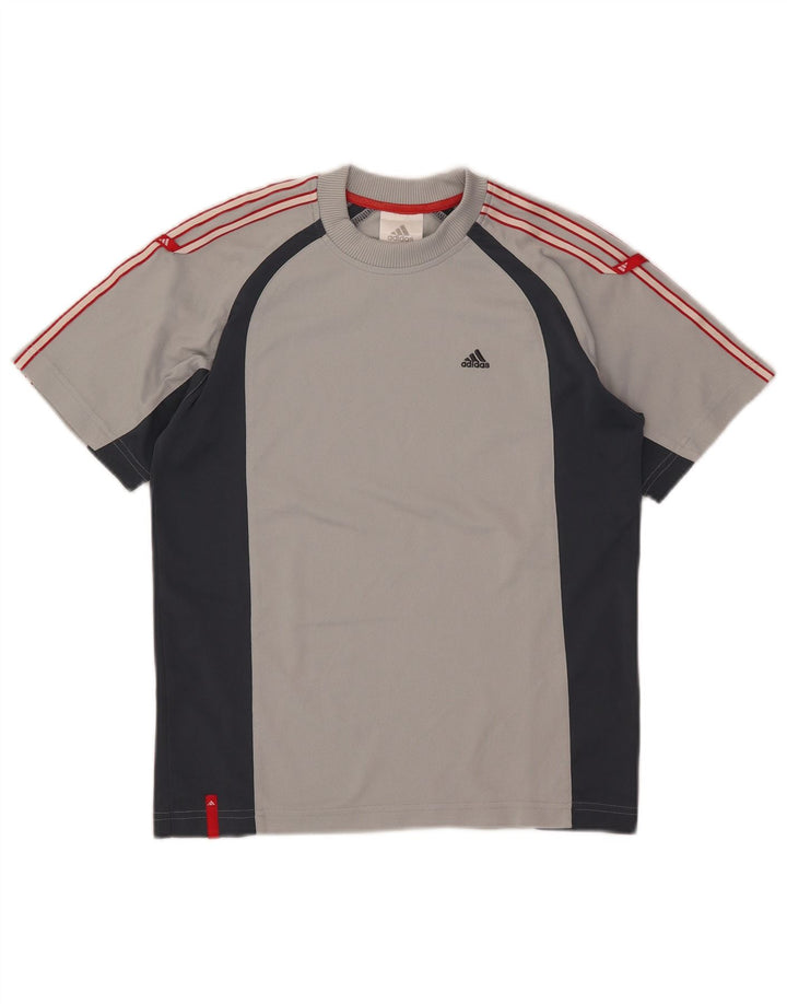 Adidas Boys T-shirt Top 11-12 Years Grey Colourblock Polyester