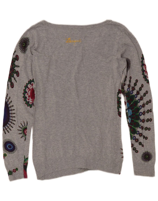 DESIGUAL Γυναικείο γραφικό πουλόβερ με λαιμόκαυστο UK 16 Large Grey Floral