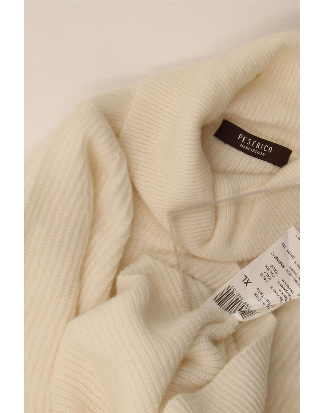 Vintage ανδρικό πουλόβερ με ρολό λαιμόκοψη XL από λευκό μαλλί