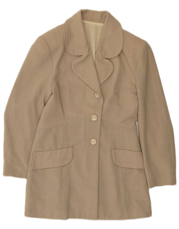 Vintage γυναικείο μπουφάν με 3 κουμπιά 3/4 μανίκια UK 12 Medium Beige