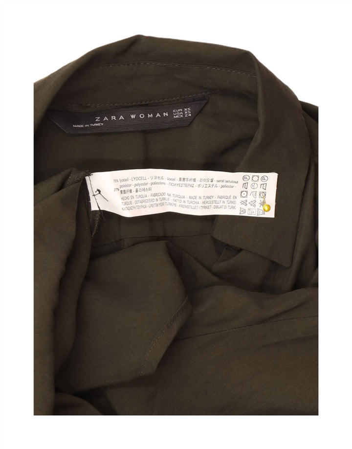 Zara γυναικείο πουλόβερ 3/4 μανίκι πουκάμισο UK 6 XS Khaki Lyocell