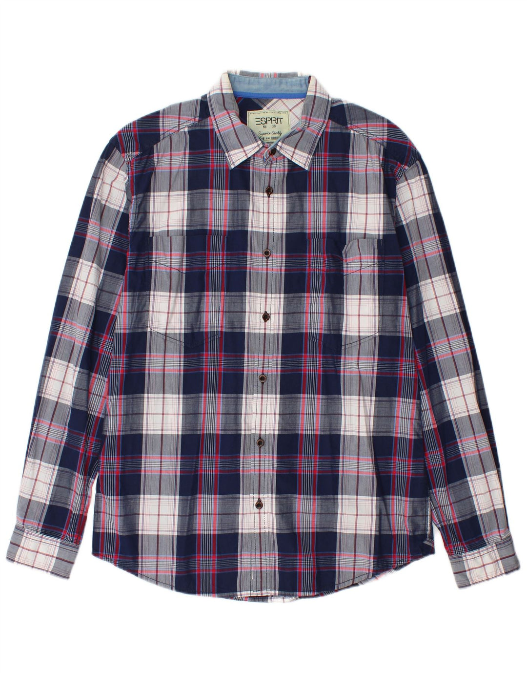 Ανδρικό πουκάμισο Esprit Slim Fit Medium Navy Blue Check Cotton