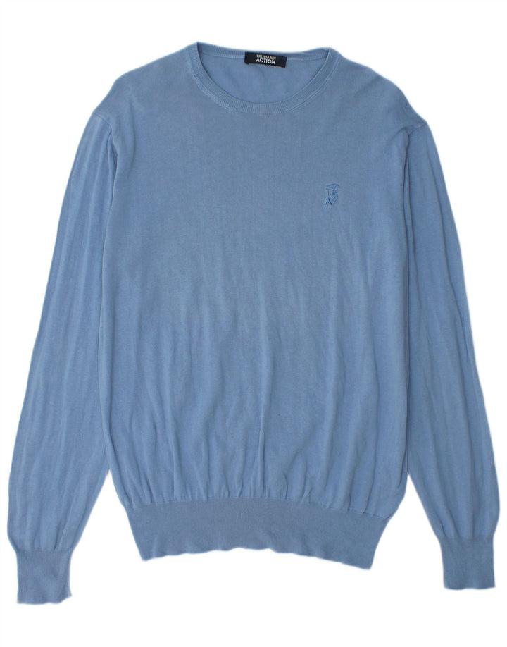 TRUSSARDI Ανδρικό πουλόβερ με λαιμόκοψη IT 52 μεγάλο μπλε βαμβακερό