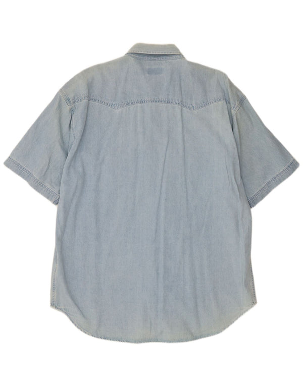 Canda Mens By C&A Short Sleeve Denim Shirt Size 41/42 Large Blue Cotton