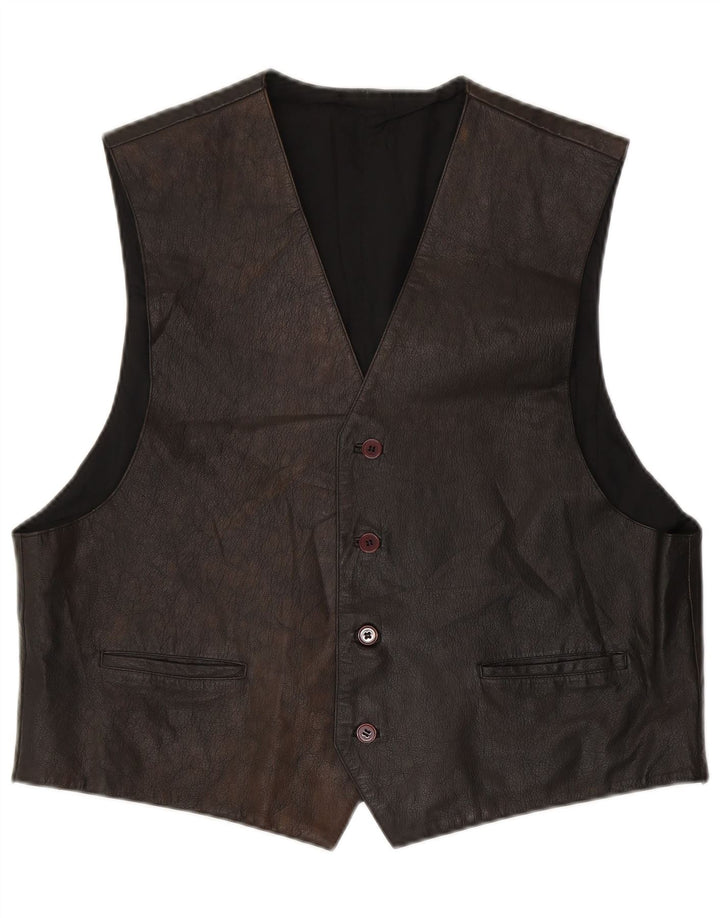 VINTAGE Ανδρικό Δερμάτινο Γιλέκο IT 56 XL Καφέ
