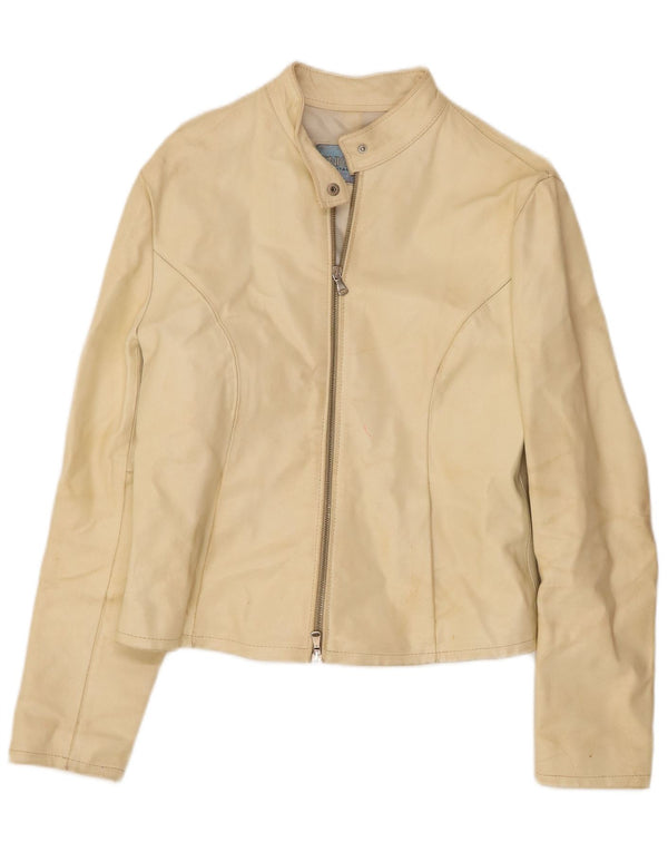 Vintage Γυναικείο Δερμάτινο Μπουφάν Biker UK 18 XL Off White